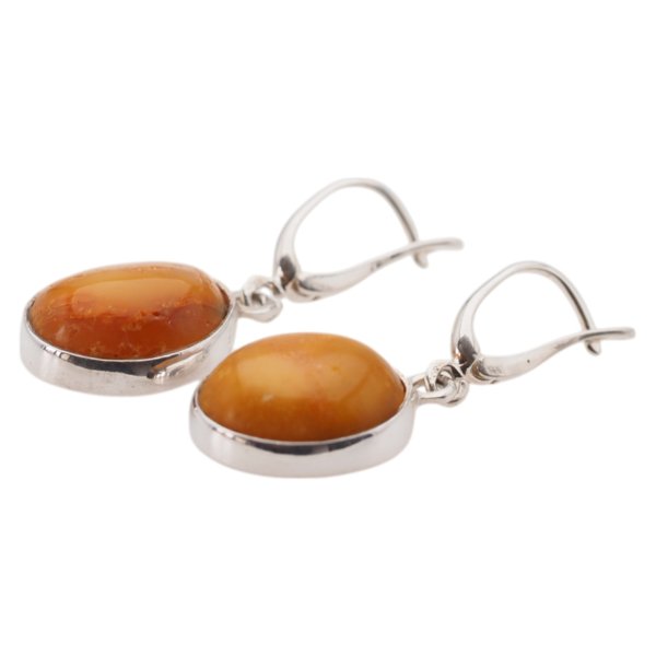 Mleczny Bursztyn w srebrze - kolczyki owalne