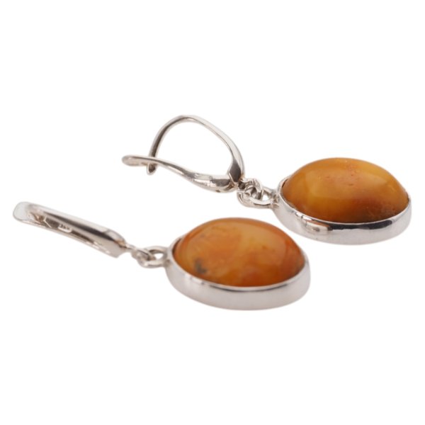 Mleczny Bursztyn w srebrze - kolczyki owalne