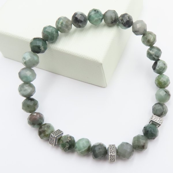 Szmaragd i srebro oksydowane - bransoleta MĘSKA 21 cm