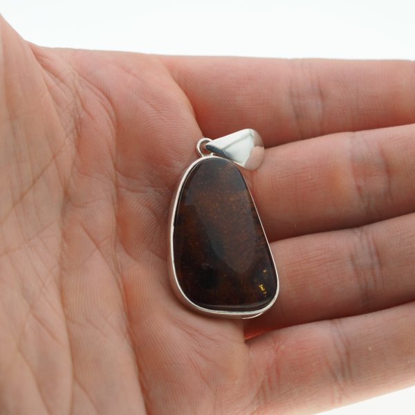 Koniakowy Bursztyn i srebro - zawieszka trapez