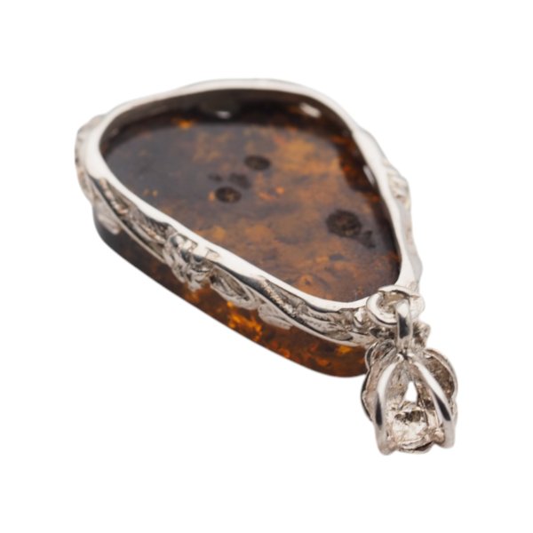 Koniakowy Bursztyn z łuskami i srebro - zawieszka trójkąt