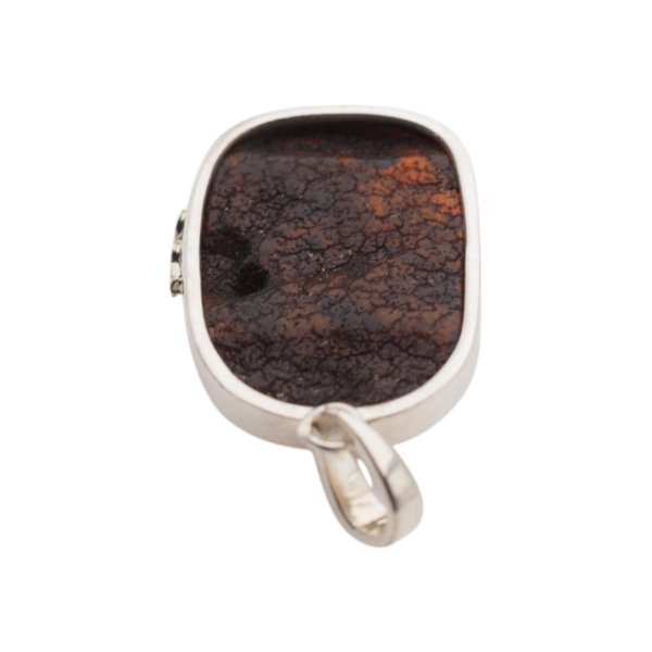 Koniakowy Bursztyn z łuskami i srebro - zawieszka prostokąt