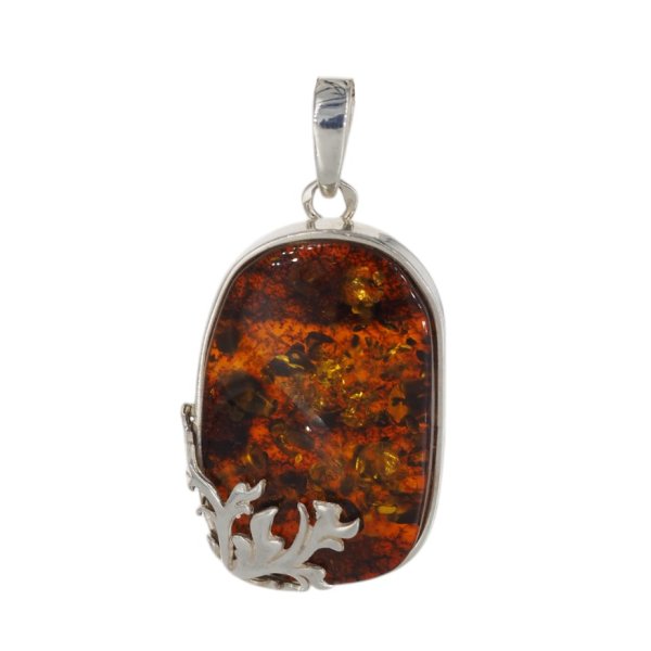 Koniakowy Bursztyn z łuskami i srebro - zawieszka prostokąt