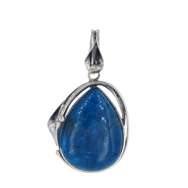 Apatyt 27x20mm i srebro oksydowane - zawieszka łza z liściem