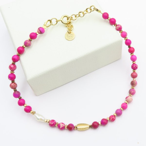 Jaspis i Hematyt w srebrze złoconym - bransoletka na nogę