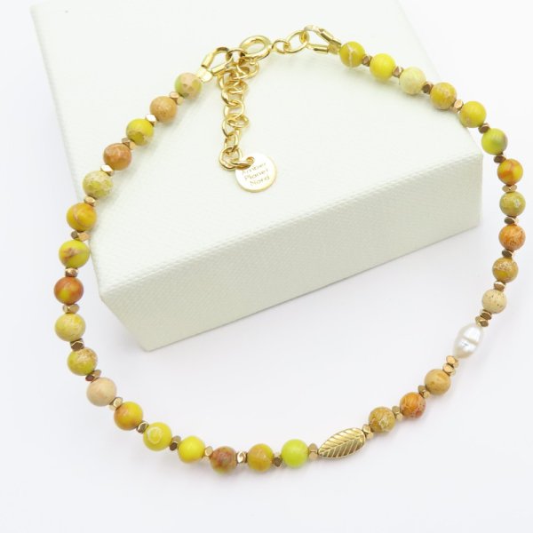 Jaspis i Hematyt w srebrze złoconym - bransoletka na nogę