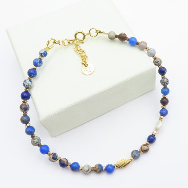 Jaspis i Hematyt w srebrze złoconym - bransoletka na nogę