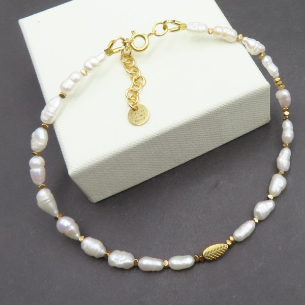 Perła i Hematyt w srebrze złoconym - bransoletka na nogę