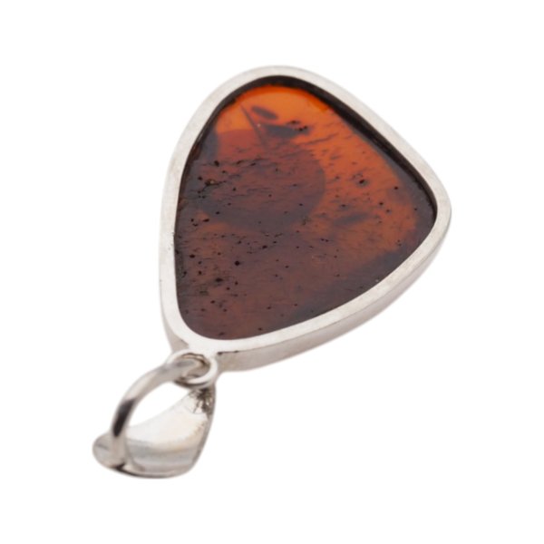 Koniakowy Bursztyn z łuskami i srebro - zawieszka trójkąt