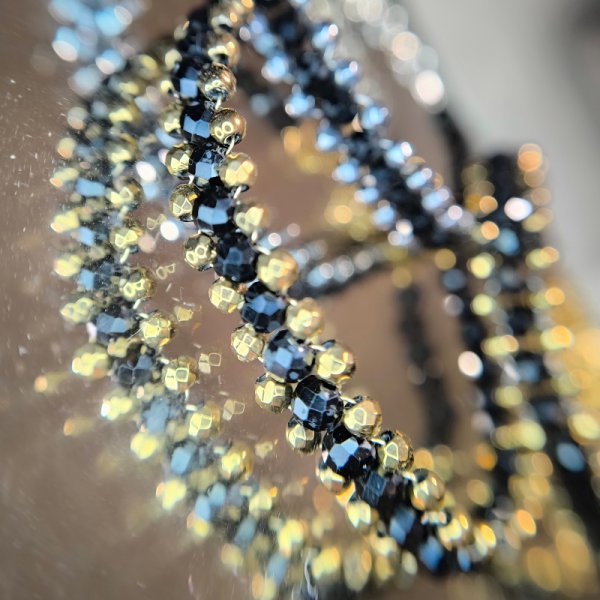 Turmalin Czarny i Hematyt w srebrze - bransoletka pleciona