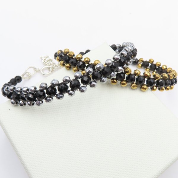 Turmalin Czarny i Hematyt w srebrze - bransoletka pleciona