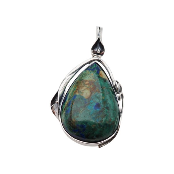 Azuryt i srebro oksydowane - zawieszka łza z liśćmi