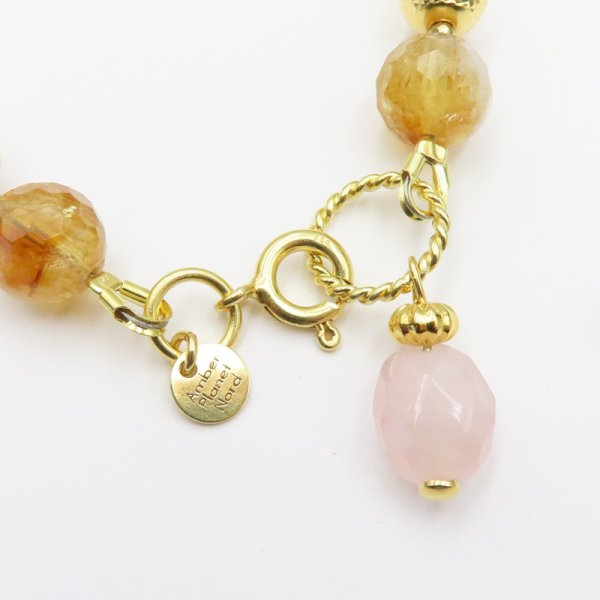 Cytryn, Kwarc Różowy i srebro złocone - bransoletka obfitości