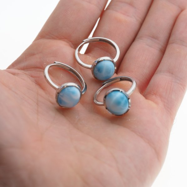 Larimar i srebro rodowane - regulowany pierścionek owalny