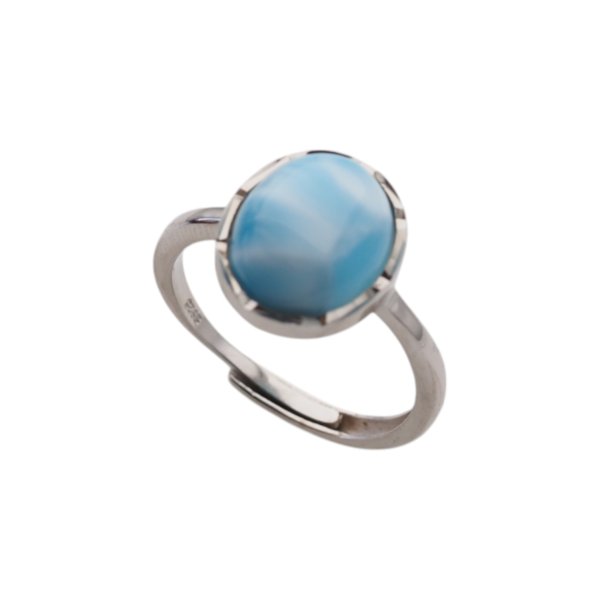 Larimar i srebro rodowane - regulowany pierścionek owalny