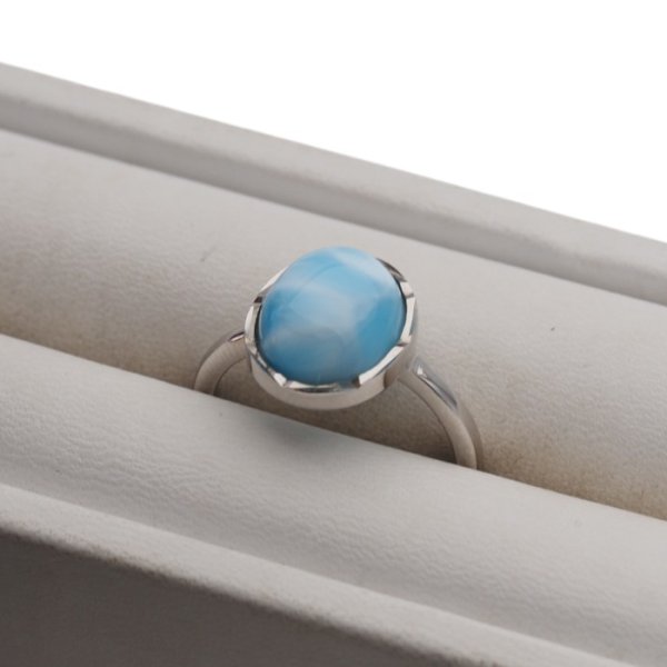 Larimar i srebro rodowane - regulowany pierścionek owalny