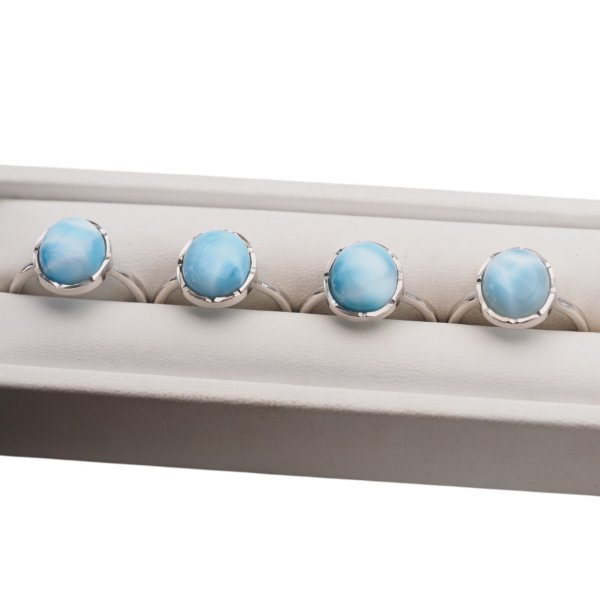 Larimar i srebro rodowane - regulowany pierścionek owalny