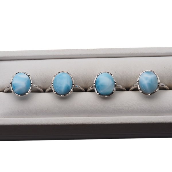 Larimar i srebro rodowane - regulowany pierścionek owalny