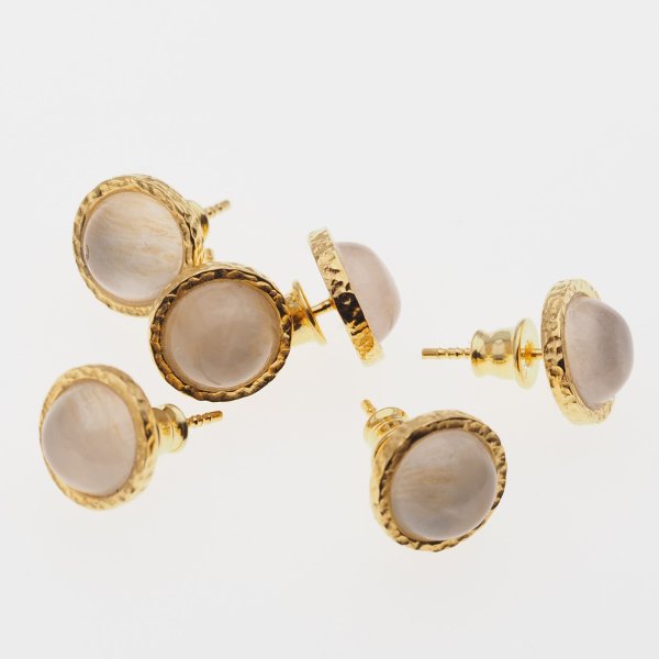 Kwarc Różowy i zlocone srebro młotkowane - kolczyki sztyfty