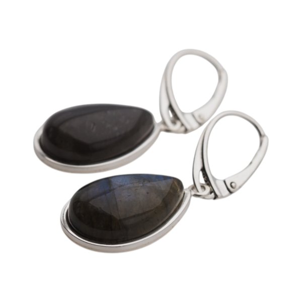 Labradoryt i srebro - kolczyki łzy