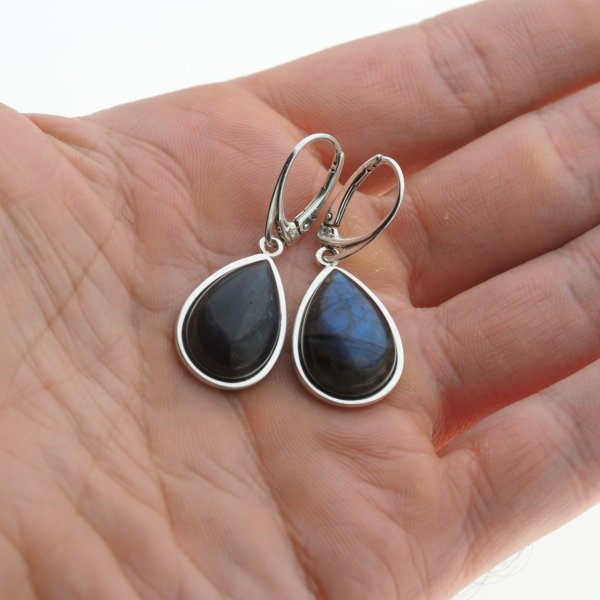 Labradoryt i srebro - kolczyki łzy