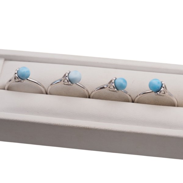 Larimar i srebro rodowane - regulowany pierścionek kulka