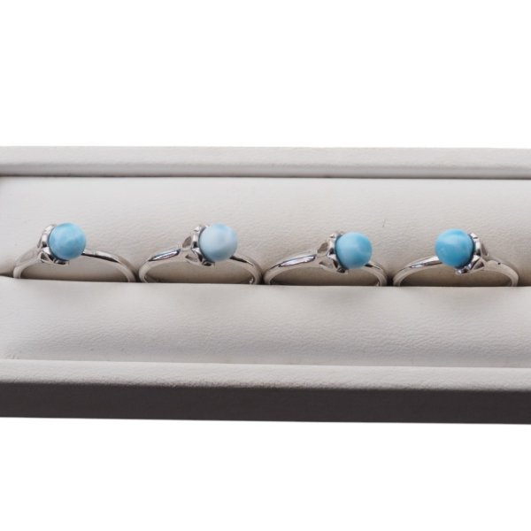 Larimar i srebro rodowane - regulowany pierścionek kulka