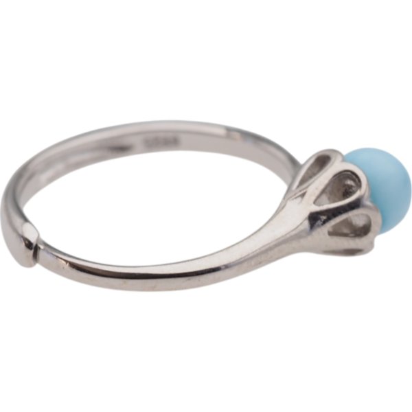 Larimar i srebro rodowane - regulowany pierścionek kulka