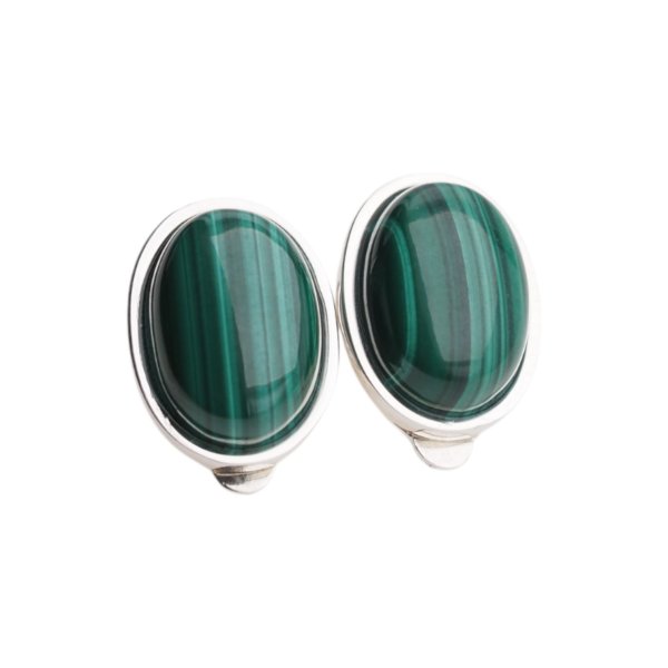 Malachit i srebro - klipsy owale (para)