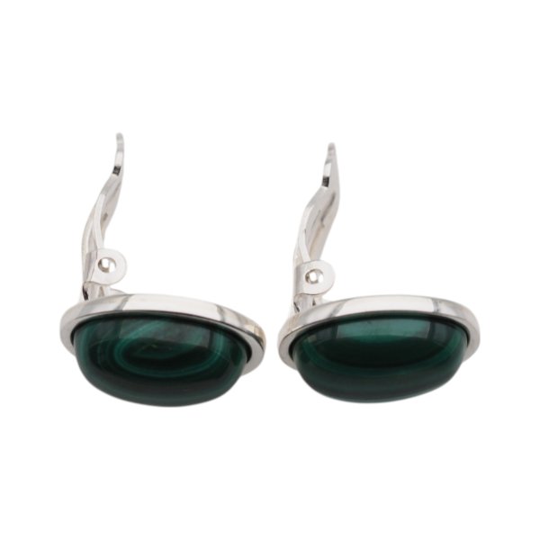 Malachit i srebro - klipsy owale (para)