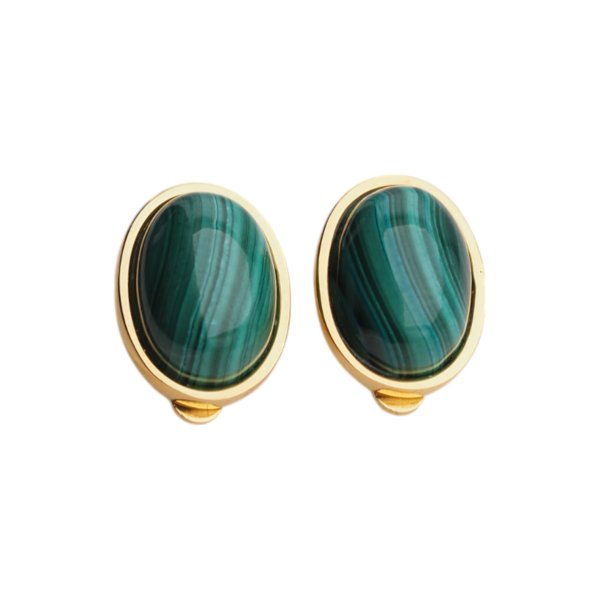 Malachit i srebro złocone - klipsy owale (para)