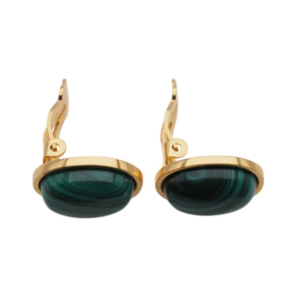 Malachit i srebro złocone - klipsy owale (para)