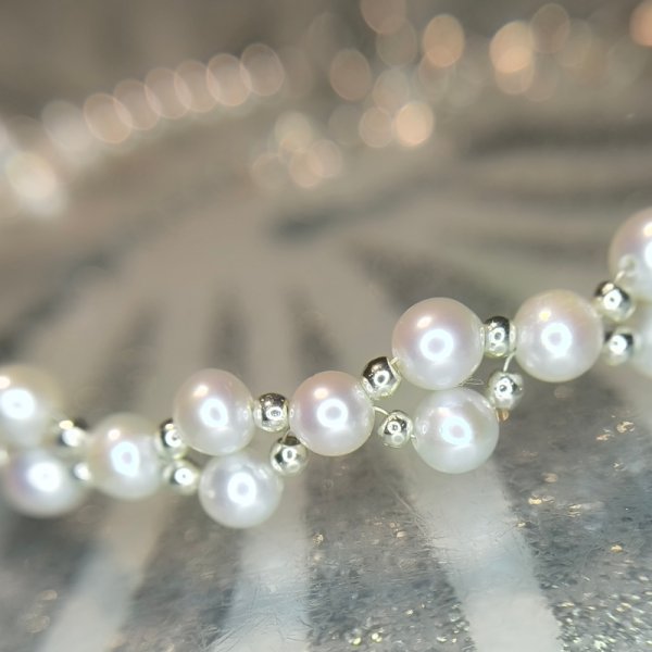 Perły i Hematyt w srebrze - bransoletka pleciona