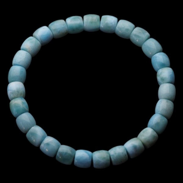 Bransoletka 18,5-19cm na gumce - larimar baryłki 7mm