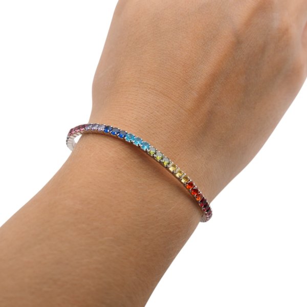 Cyrkonie kolorowe w srebrze - bransoletka sprężynująca