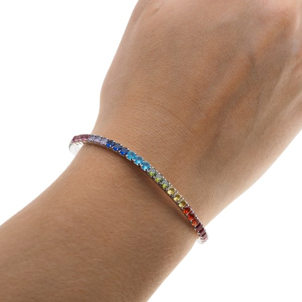 Cyrkonie kolorowe w srebrze - bransoletka sprężynująca
