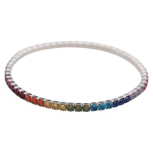 Cyrkonie kolorowe w srebrze - bransoletka sprężynująca