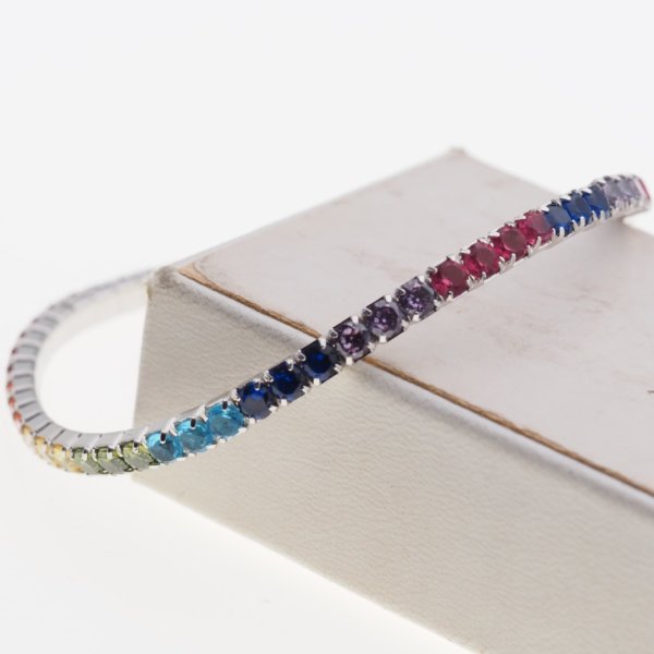 Cyrkonie kolorowe w srebrze - bransoletka sprężynująca