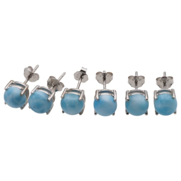 Larimar okrągły w srebrze rodowanym - kolczyki sztyfty
