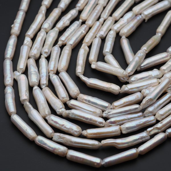 Perły Naturalne Hodowane białe patyczki 6-8x25 mm nr 338(sznur)