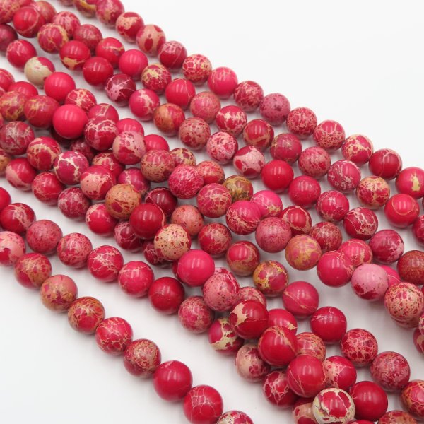 Jaspis cesarski czerwono- różowy kulki 4, 6, 8 lub 10 mm (sznur)