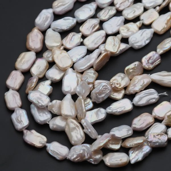 Perły Naturalne Hodowane różowe prostokąty 11-12x16-20 nr 362 (sznur)