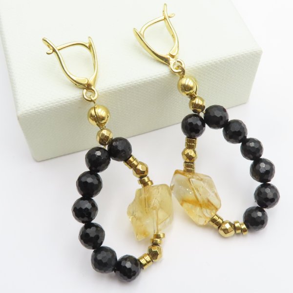 Mix kamieni srebro złocone - kolczyki