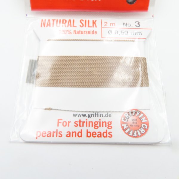 Nici Jedwabne beżowe z igłą - 0,5 mm/2 metry