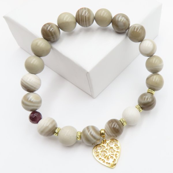 Bransoletka Krzemień Pasiasty i Granat - srebro złocone