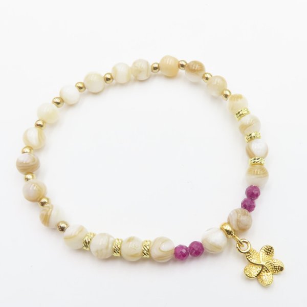 Bransoletka Muszla i Rubin - srebro złocone