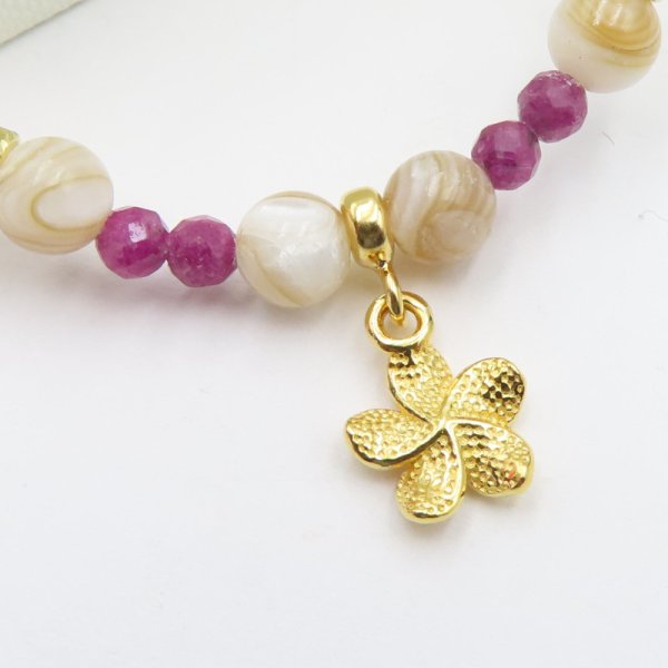 Bransoletka Muszla i Rubin - srebro złocone