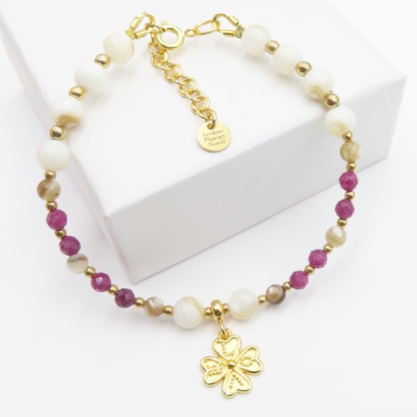 Bransoletka Muszla i Rubin - srebro złocone