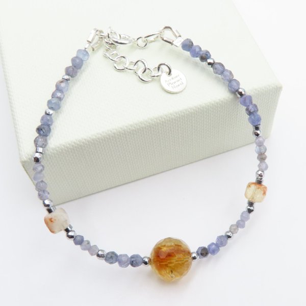 Cytryn, Tanzanit i Hematyt srebro - bransoletka