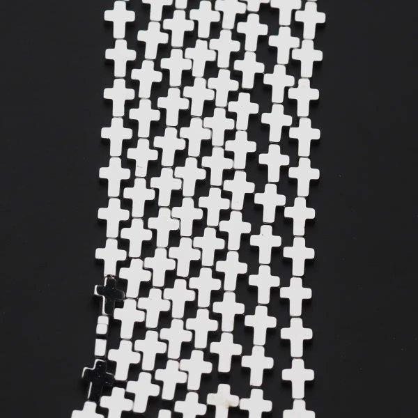 Hematyt srebrny krzyż 6x8 mm (sznur)